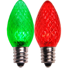 A pair of led Christmas lights, one green and one red